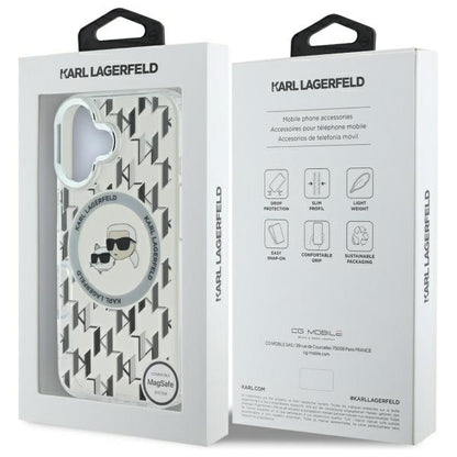 MagSafe hoesje voor Apple iPhone 16, Karl Lagerfeld, IML Monogram Karl & Choupette's Heads, Transparant