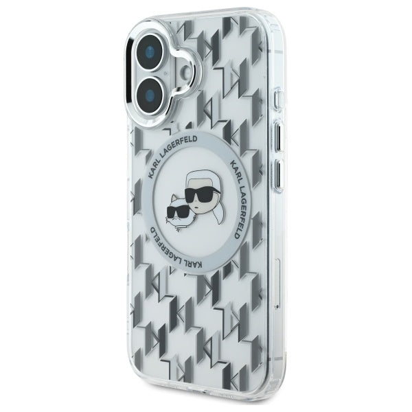 MagSafe hoesje voor Apple iPhone 16, Karl Lagerfeld, IML Monogram Karl & Choupette's Heads, Transparant