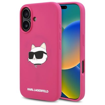 MagSafe hoesje voor Apple iPhone 16, Karl Lagerfeld, Silicone Choupette's Head, Fuchsia