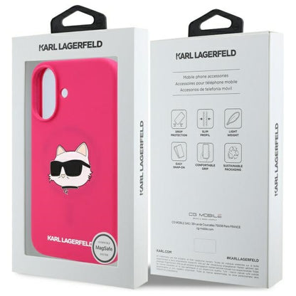 MagSafe hoesje voor Apple iPhone 16, Karl Lagerfeld, Silicone Choupette's Head, Fuchsia