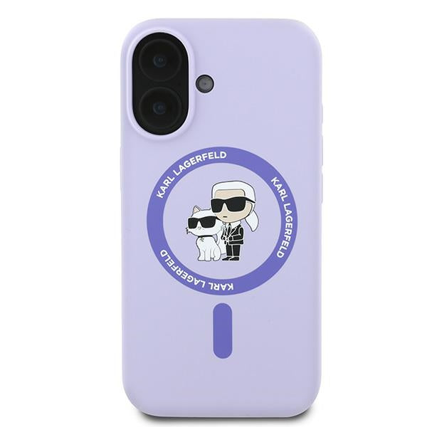 MagSafe hoesje voor Apple iPhone 16, Karl Lagerfeld, Silicone Karl & Choupette, Paars