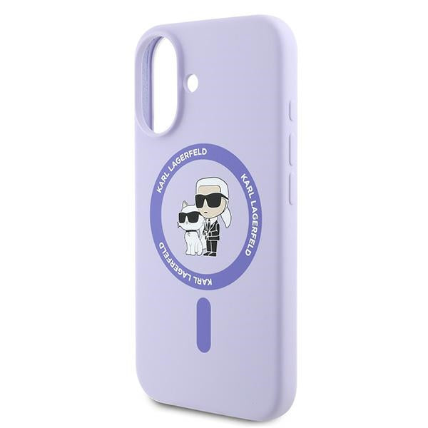 MagSafe hoesje voor Apple iPhone 16, Karl Lagerfeld, Silicone Karl & Choupette, Paars
