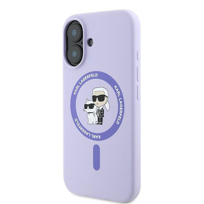 MagSafe hoesje voor Apple iPhone 16, Karl Lagerfeld, Silicone Karl & Choupette, Paars