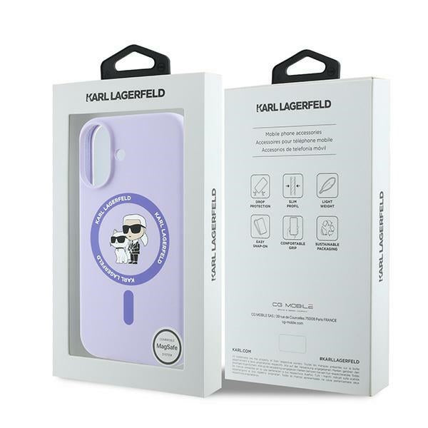 MagSafe hoesje voor Apple iPhone 16, Karl Lagerfeld, Silicone Karl & Choupette, Paars