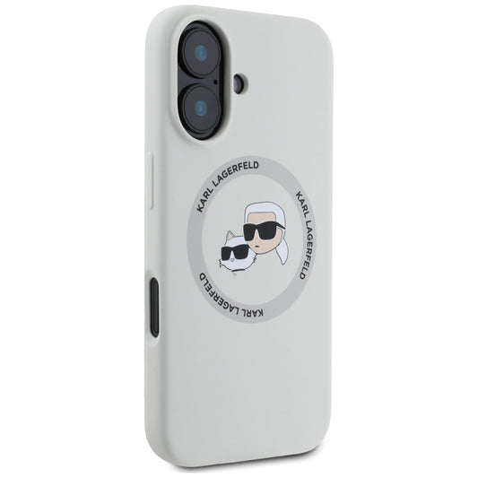 MagSafe hoesje voor Apple iPhone 16, Karl Lagerfeld, Siliconen Karl & Choupette's Hoofden, Beige