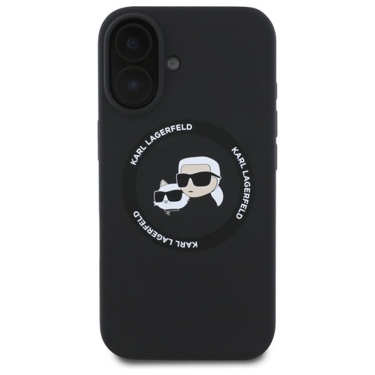 MagSafe hoesje voor Apple iPhone 16, Karl Lagerfeld, Silicone Karl & Choupette's Heads, Zwart