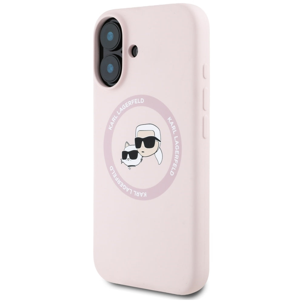 MagSafe hoesje voor Apple iPhone 16, Karl Lagerfeld, Silicone Karl & Choupette's Heads, Roze
