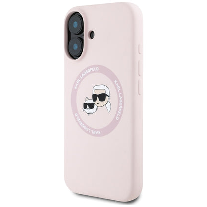 MagSafe hoesje voor Apple iPhone 16, Karl Lagerfeld, Silicone Karl & Choupette's Heads, Roze