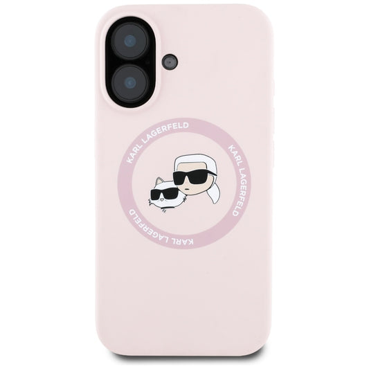 MagSafe hoesje voor Apple iPhone 16, Karl Lagerfeld, Silicone Karl & Choupette's Heads, Roze