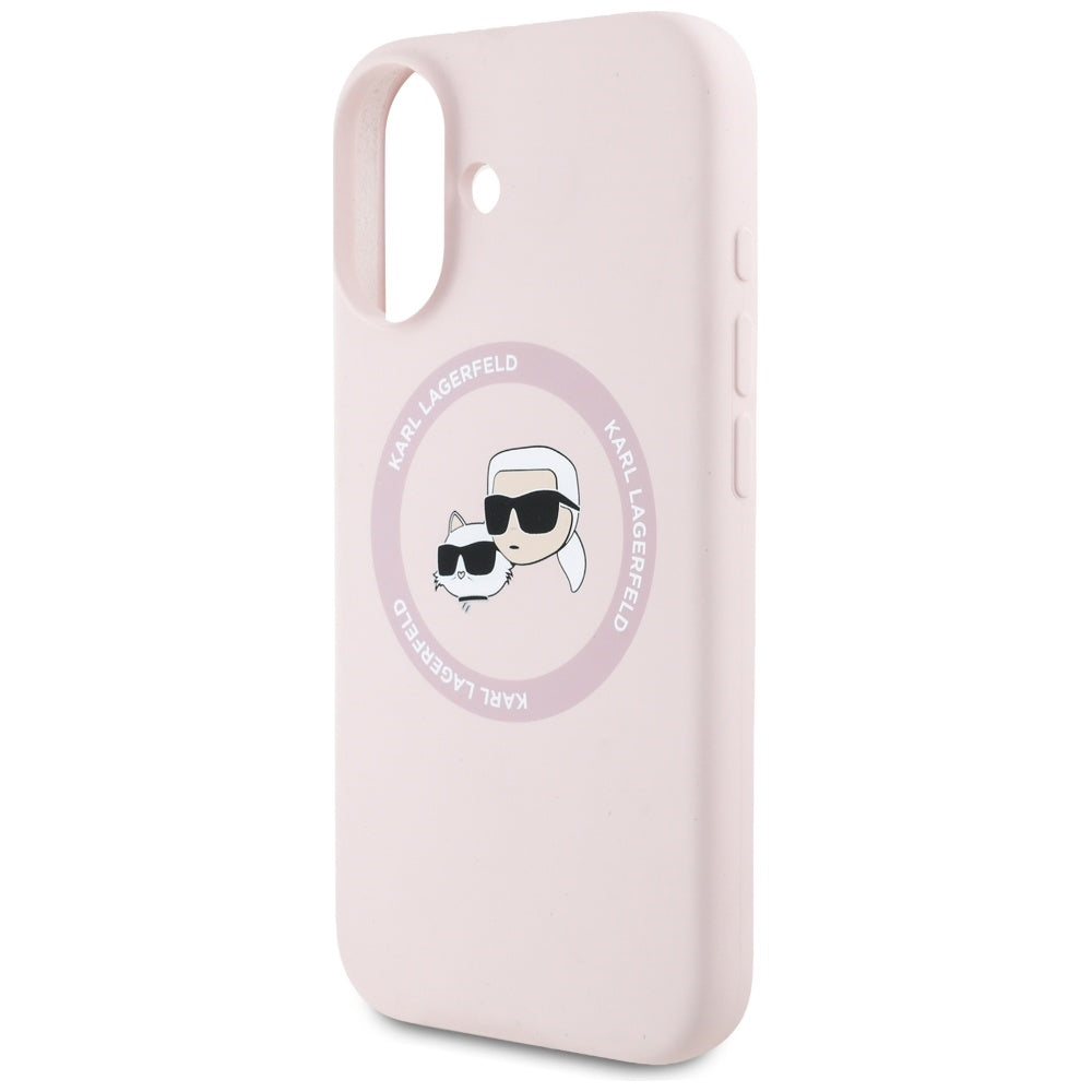 MagSafe hoesje voor Apple iPhone 16, Karl Lagerfeld, Silicone Karl & Choupette's Heads, Roze