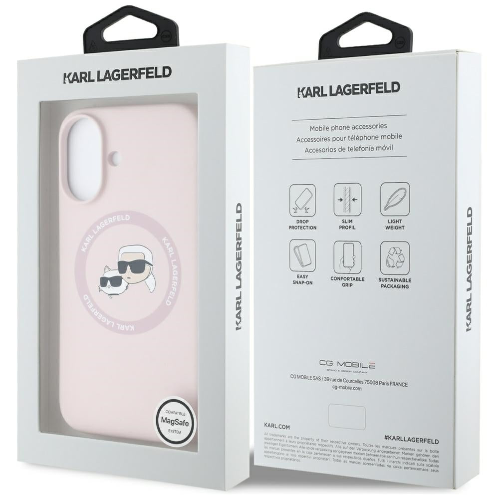 MagSafe hoesje voor Apple iPhone 16, Karl Lagerfeld, Silicone Karl & Choupette's Heads, Roze