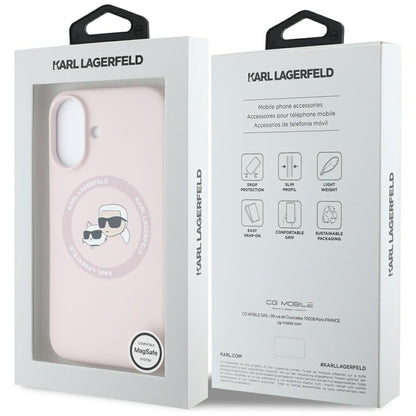 MagSafe hoesje voor Apple iPhone 16, Karl Lagerfeld, Silicone Karl & Choupette's Heads, Roze
