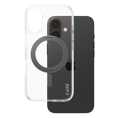 MagSafe hoesje voor Apple iPhone 16, PanzerGlass, Care Feature Kickstand, Transparant Zwart