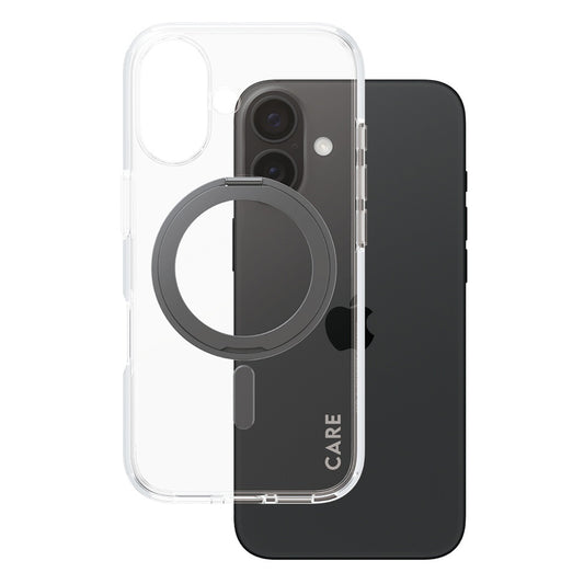 MagSafe hoesje voor Apple iPhone 16, PanzerGlass, Care Feature Kickstand, Transparant Zwart