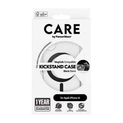 MagSafe hoesje voor Apple iPhone 16, PanzerGlass, Care Feature Kickstand, Transparant Zwart