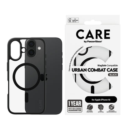 MagSafe hoes voor Apple iPhone 16, PanzerGlass, Care Urban Combat, Transparant Zwart
