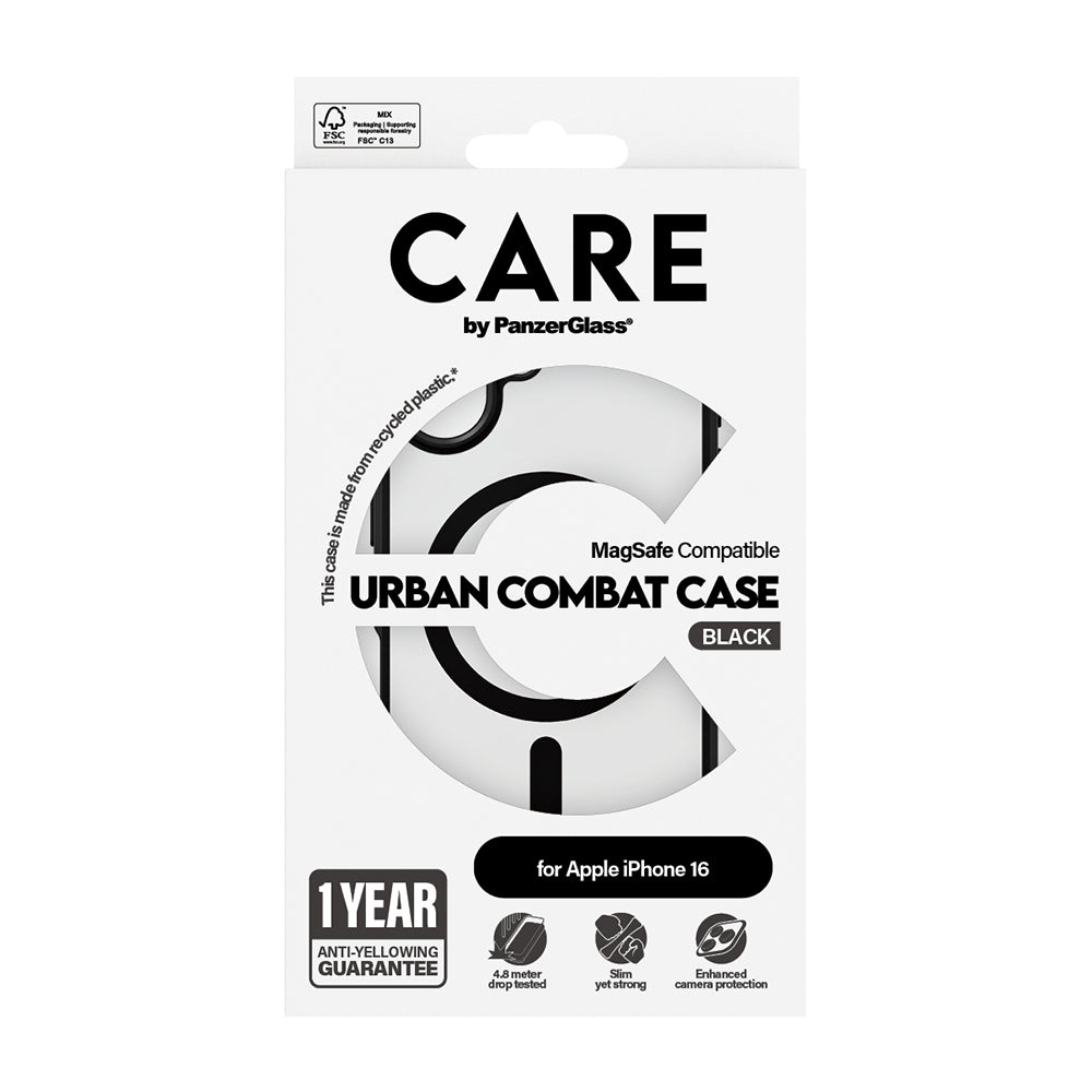 MagSafe hoes voor Apple iPhone 16, PanzerGlass, Care Urban Combat, Transparant Zwart