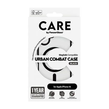 MagSafe hoes voor Apple iPhone 16, PanzerGlass, Care Urban Combat, Transparant Zwart