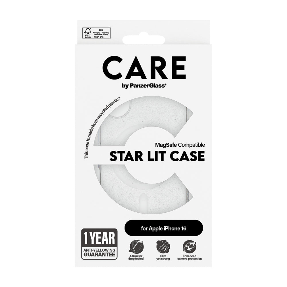 MagSafe hoesje voor Apple iPhone 16, PanzerGlass, Care Urban Combat Star Lit, Transparant Wit