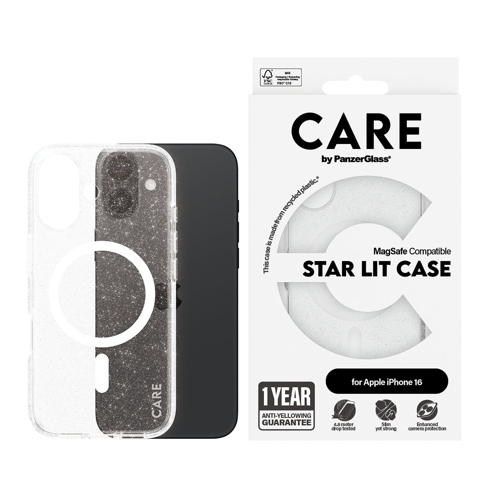 MagSafe hoesje voor Apple iPhone 16, PanzerGlass, Care Urban Combat Star Lit, Transparant Wit