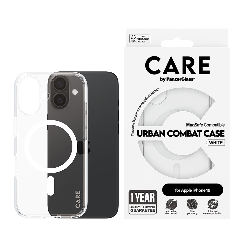 MagSafe hoes voor Apple iPhone 16, PanzerGlass, Care Urban Combat, Transparant Wit