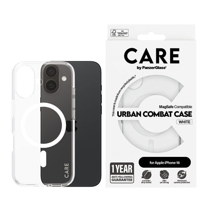 MagSafe hoes voor Apple iPhone 16, PanzerGlass, Care Urban Combat, Transparant Wit