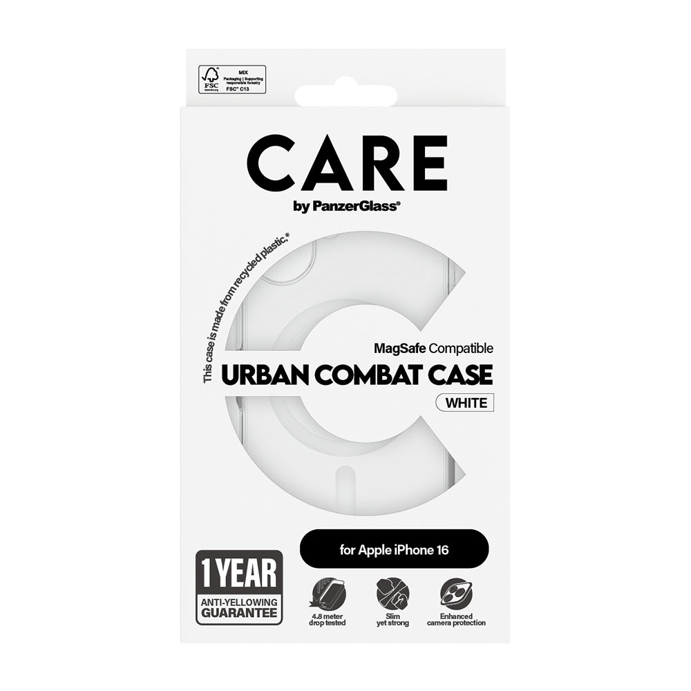 MagSafe hoes voor Apple iPhone 16, PanzerGlass, Care Urban Combat, Transparant Wit