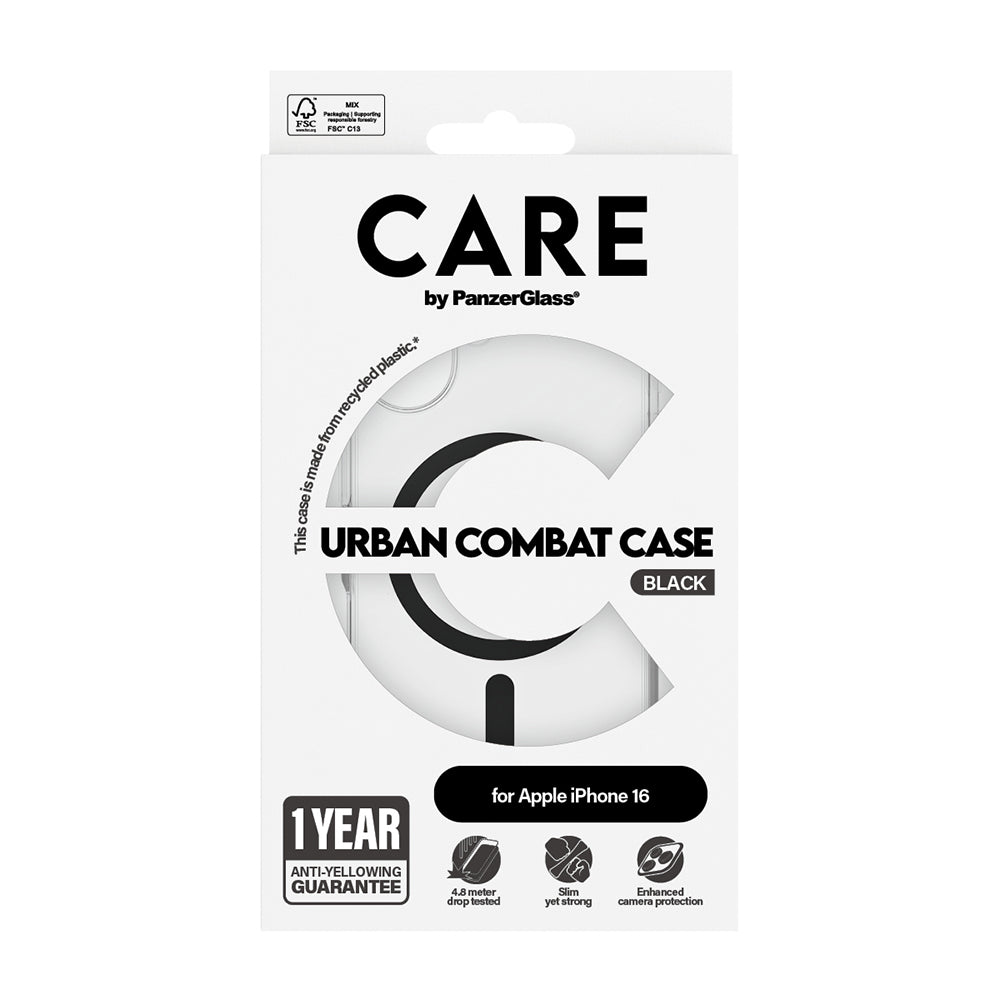 MagSafe hoes voor Apple iPhone 16, PanzerGlass, Care Urban Combat, Zwart Transparant