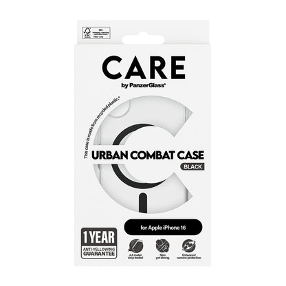 MagSafe hoes voor Apple iPhone 16, PanzerGlass, Care Urban Combat, Zwart Transparant