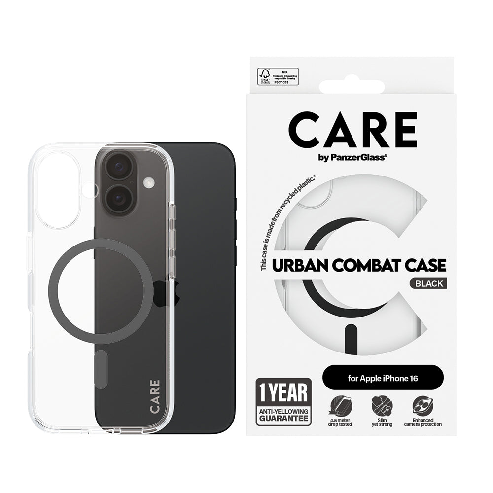 MagSafe hoes voor Apple iPhone 16, PanzerGlass, Care Urban Combat, Zwart Transparant