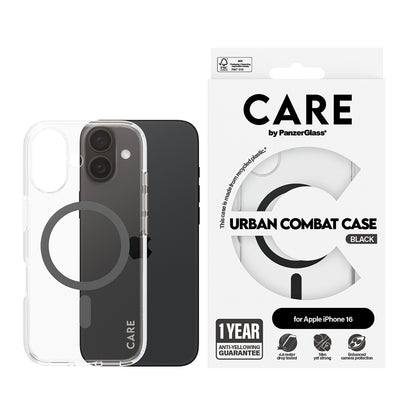 MagSafe hoes voor Apple iPhone 16, PanzerGlass, Care Urban Combat, Zwart Transparant
