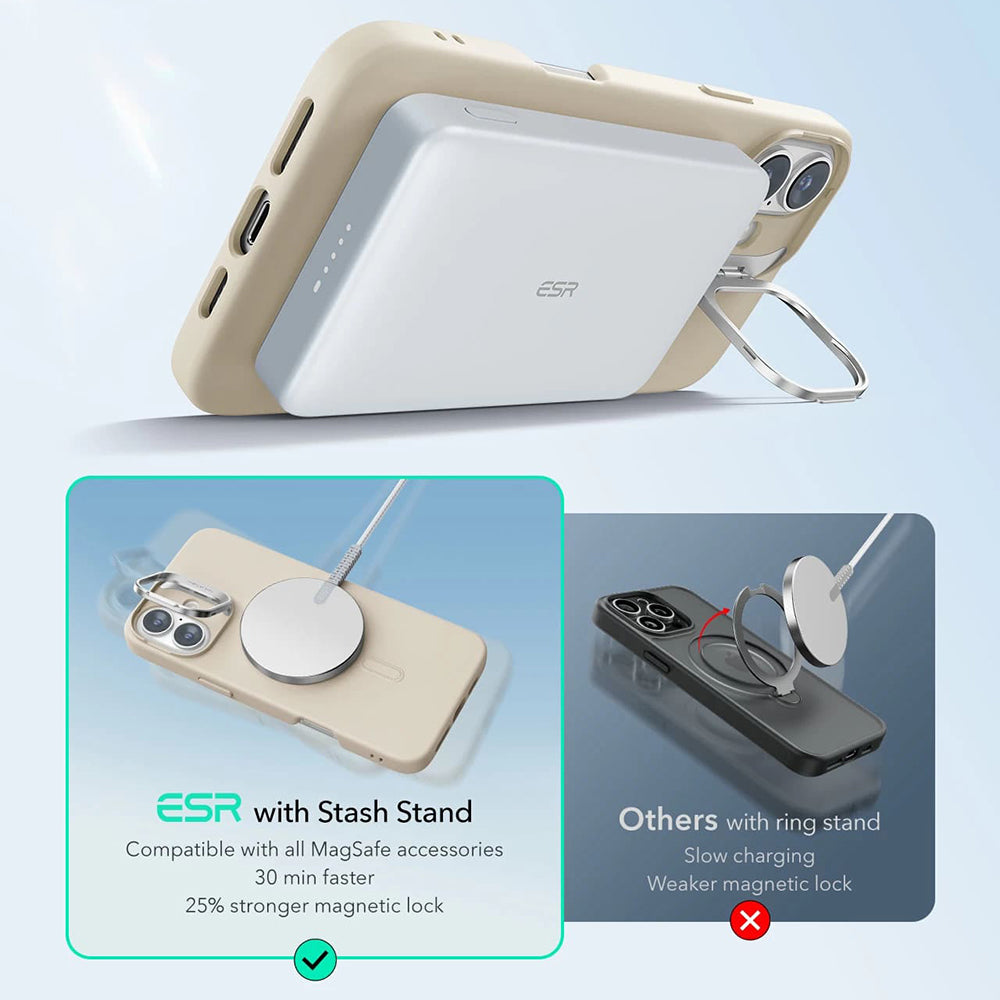 MagSafe hoesje voor Apple iPhone 16 Plus, ESR, Cloud Soft Kickstand, Crème