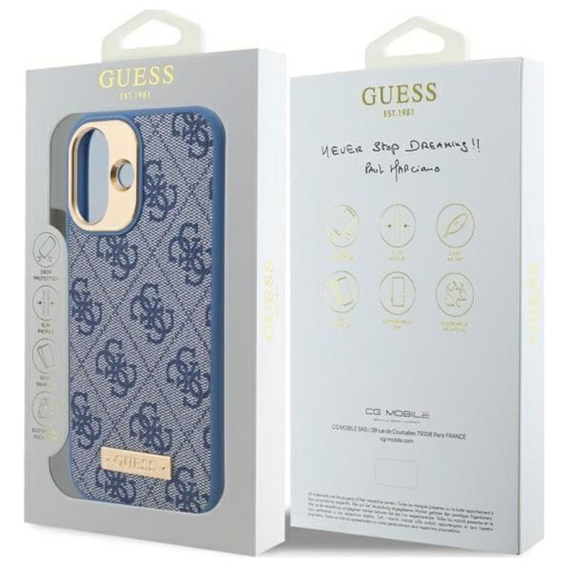 MagSafe hoesje voor Apple iPhone 16 Plus, Guess, 4G Logo Plate, Blauw
