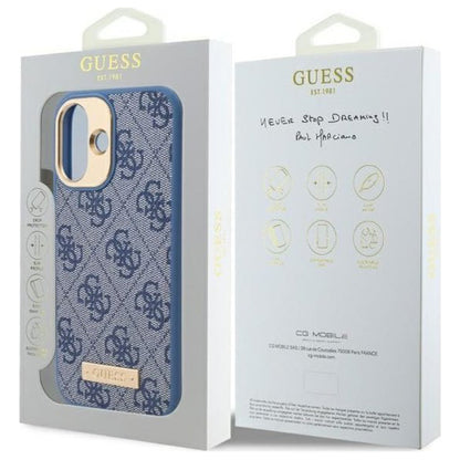 MagSafe hoesje voor Apple iPhone 16 Plus, Guess, 4G Logo Plate, Blauw