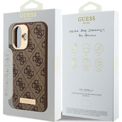 MagSafe hoesje voor Apple iPhone 16 Plus, Guess, 4G Logo Plate, Bruin