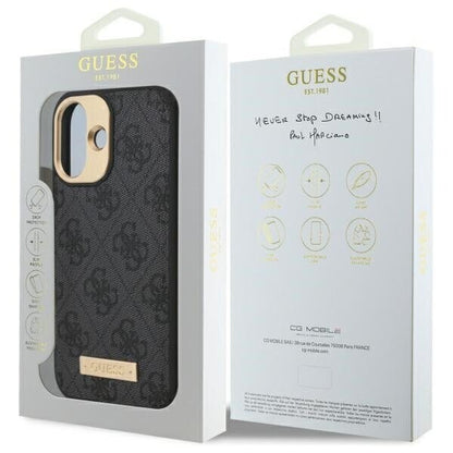 MagSafe hoesje voor Apple iPhone 16 Plus, Guess, 4G Logo Plate, Zwart
