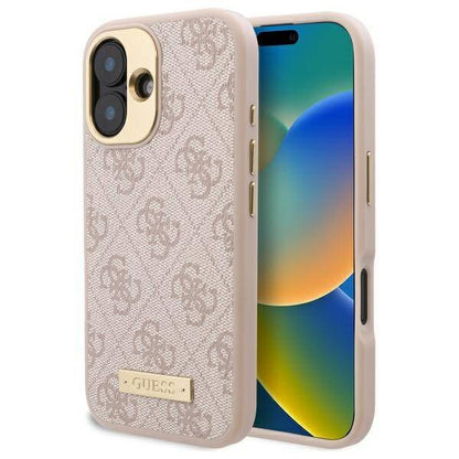 MagSafe hoesje voor Apple iPhone 16 Plus, Guess, 4G Logo Plate, Roze