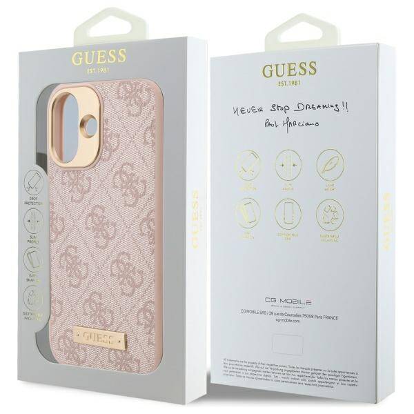 MagSafe hoesje voor Apple iPhone 16 Plus, Guess, 4G Logo Plate, Roze