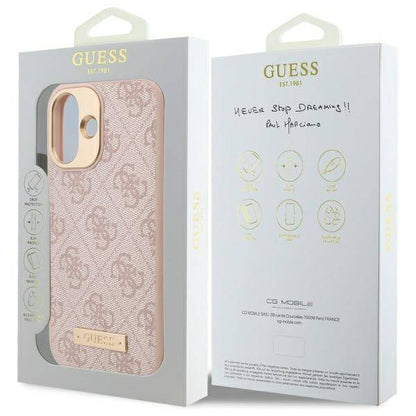 MagSafe hoesje voor Apple iPhone 16 Plus, Guess, 4G Logo Plate, Roze