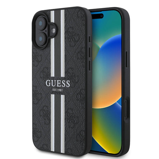 MagSafe hoesje voor Apple iPhone 16 Plus, Guess, 4G Printed Stripes, Zwart