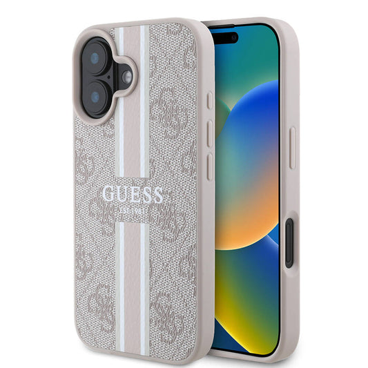 MagSafe hoesje voor Apple iPhone 16 Plus, Guess, 4G Printed Stripes, Roze