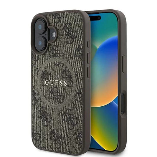 MagSafe hoesje voor Apple iPhone 16 Plus, Guess, 4G Ring Classic Logo, Bruin