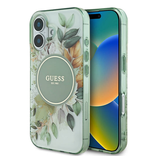 MagSafe hoesje voor Apple iPhone 16 Plus, Guess, IML Flower & Tonal Circle, Groen