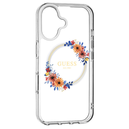 MagSafe hoesje voor Apple iPhone 16 Plus, Guess, IML Flowers Wreath, Transparant