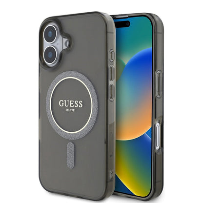 MagSafe hoesje voor Apple iPhone 16 Plus, Guess, IML Glitter Circle, Zwart