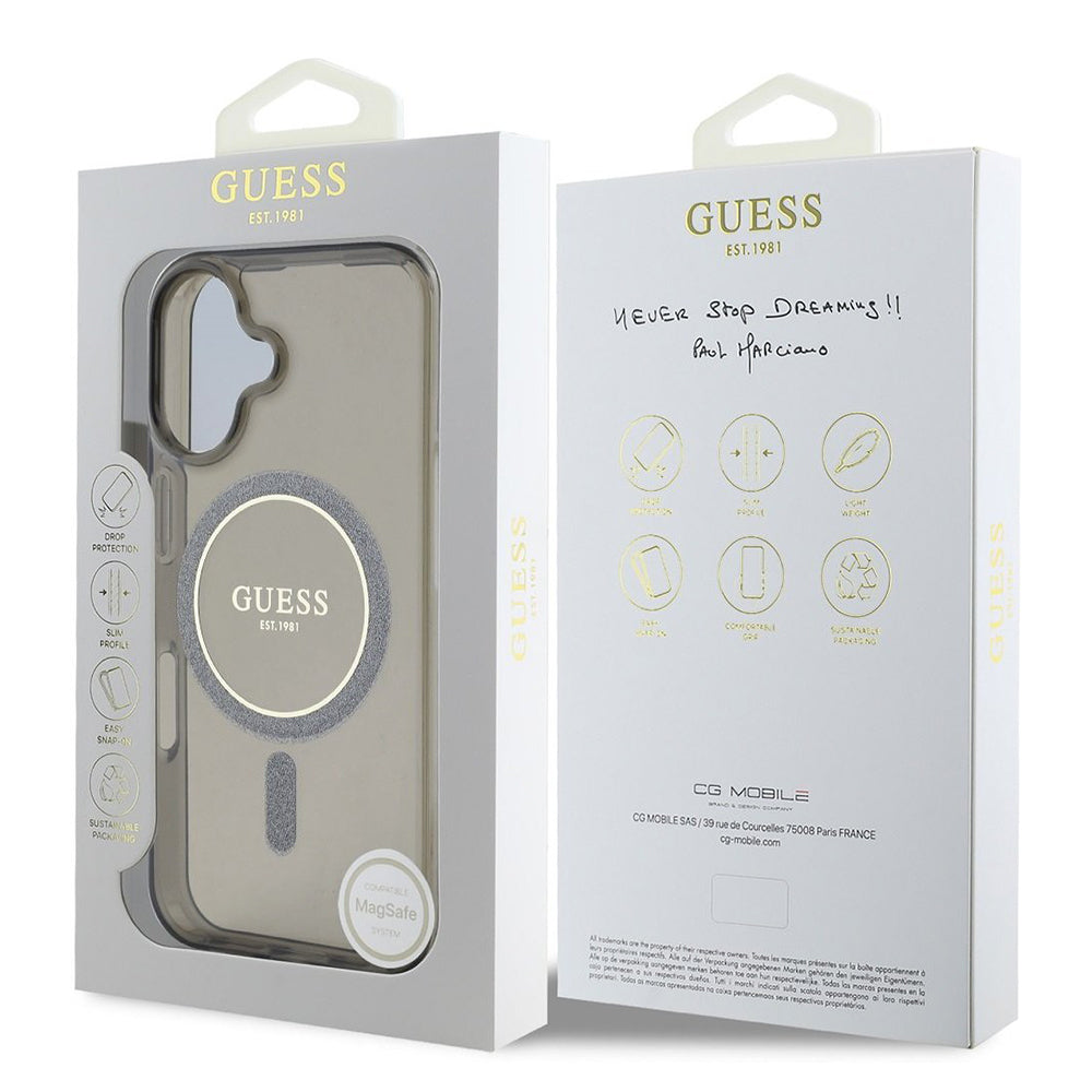 MagSafe hoesje voor Apple iPhone 16 Plus, Guess, IML Glitter Circle, Zwart