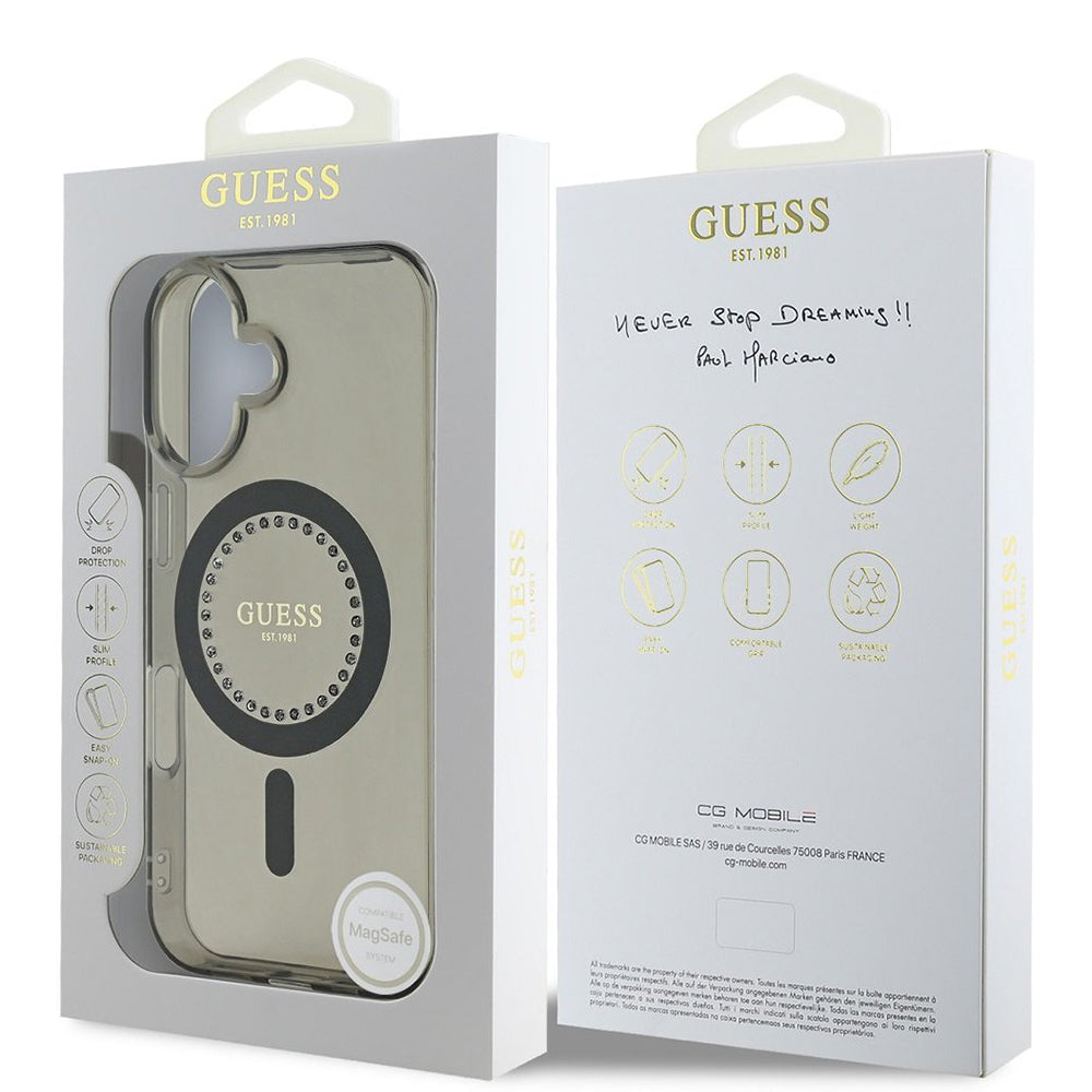 MagSafe hoesje voor Apple iPhone 16 Plus, Guess, IML Rhinestone, Zwart