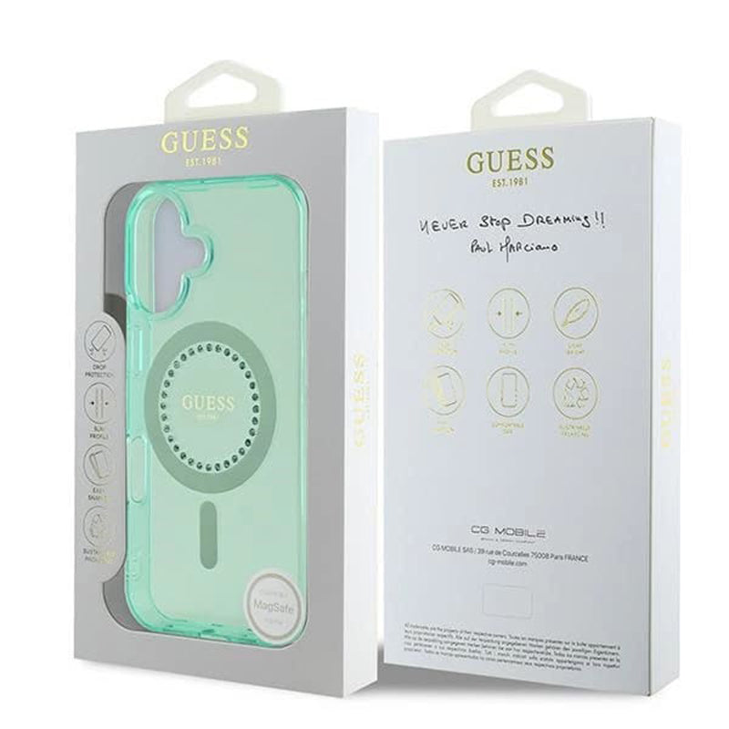 MagSafe hoesje voor Apple iPhone 16 Plus, Guess, IML Rhinestone, Groen