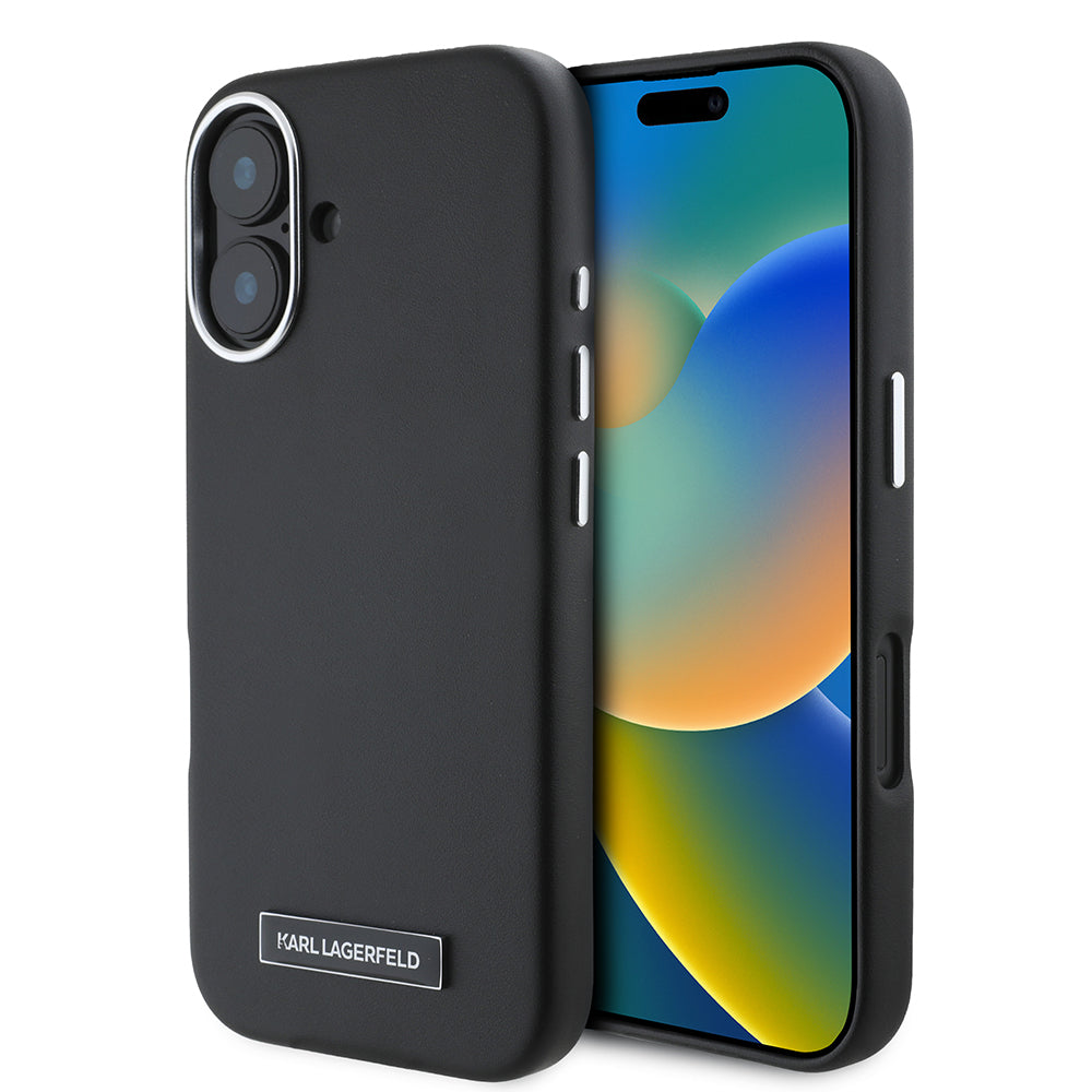 MagSafe hoes voor Apple iPhone 16 Plus, Karl Lagerfeld, FW Metal Plate, Zwart