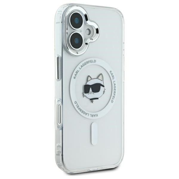 MagSafe hoesje voor Apple iPhone 16 Plus, Karl Lagerfeld, IML Metal Choupette's Head, Wit